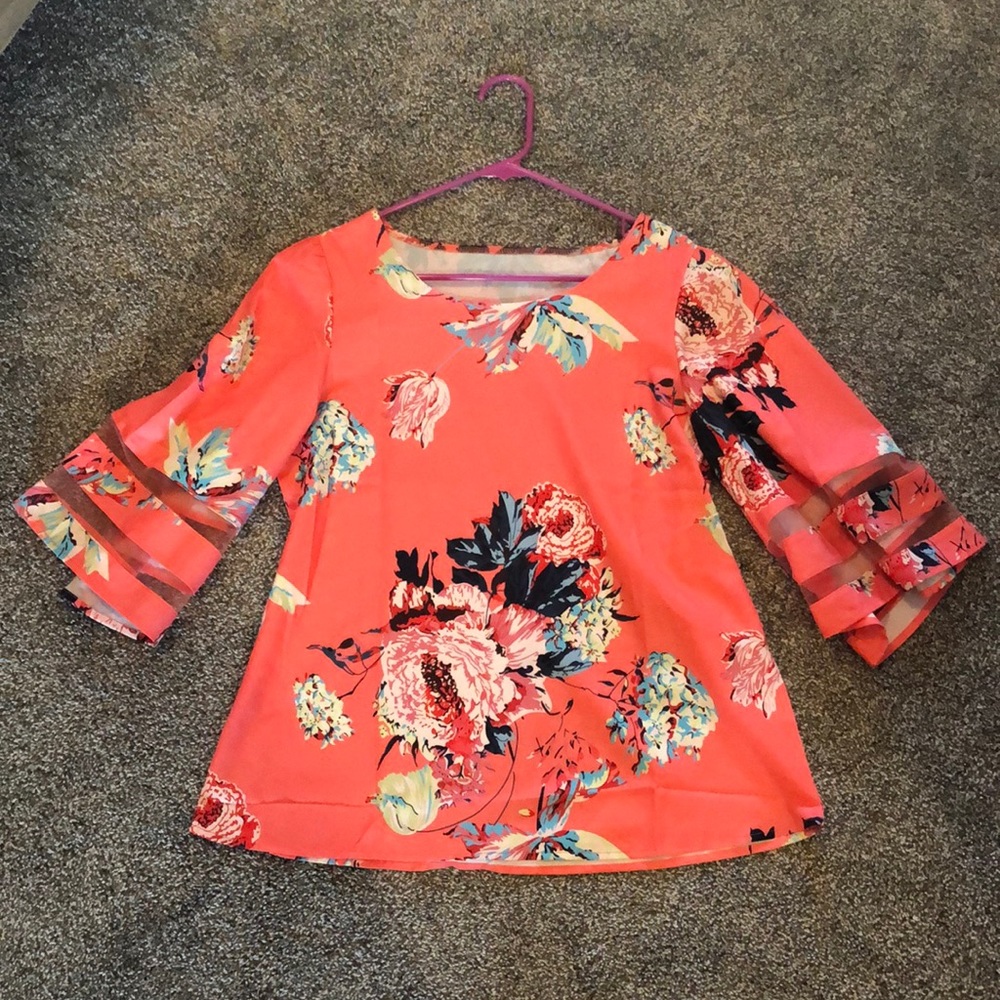 Coral floral print blouse
